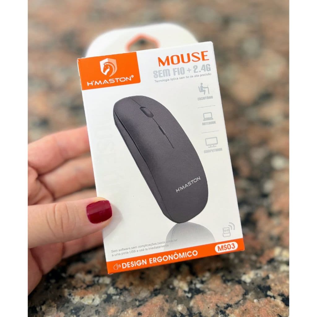 Mouse Sem Fio H’Maston MS03 2.4G Ergonômico para Notebook e PC