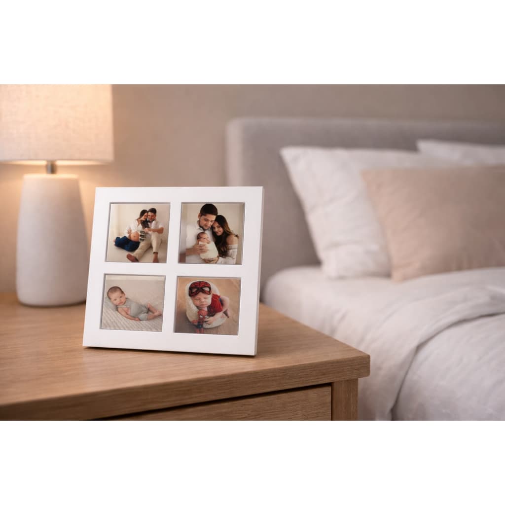 Porta Retrato de Mesa para 4 Fotos Ímã 5x5cm – Quadro Decorativo 13,5x13,5cm para Fotos Magnética
