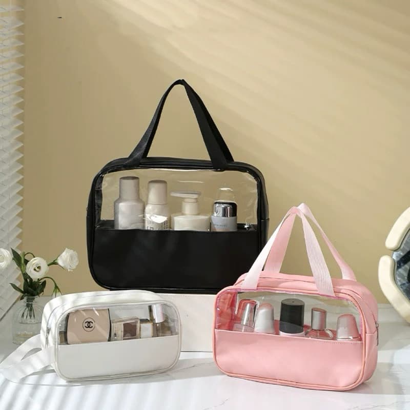 Kit 3 Necessaires Transparentes para Viagem - Organize Cosméticos e Produtos de Higiene Pessoal