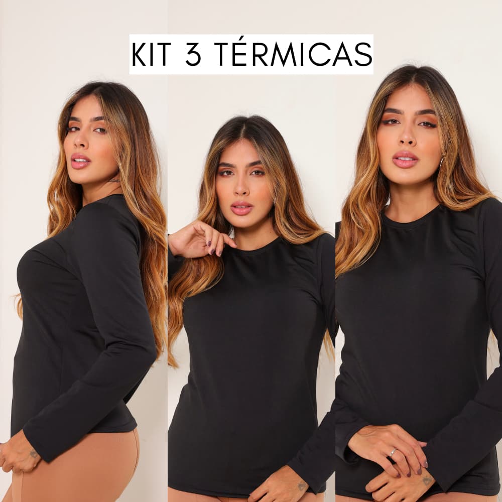 Blusa Segunda Pele Térmica Feminina Longa Peluciada Kit 3 Frio Intenso