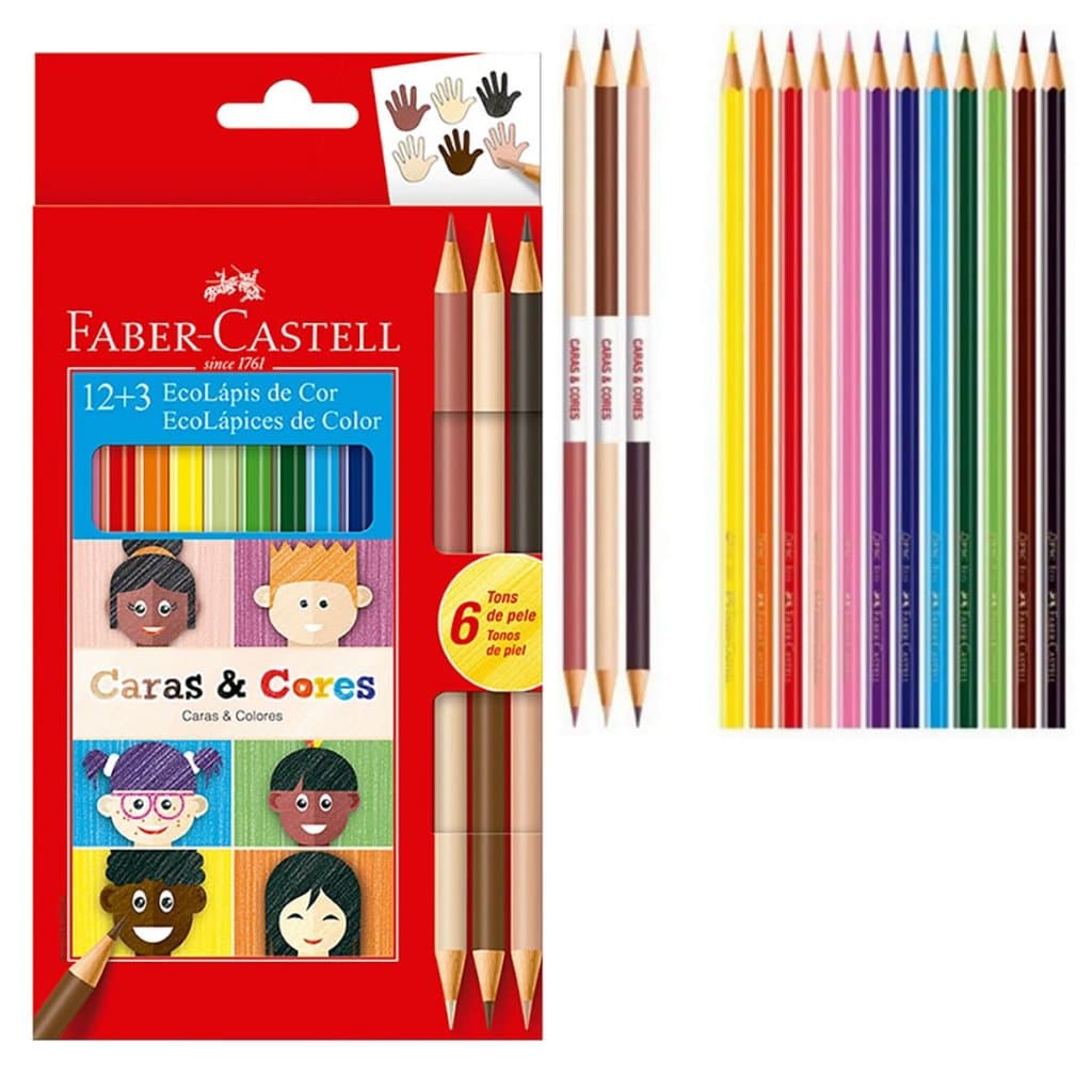 Lápis de Cor 12 Cores + 6 Tom de pele Bicolor Faber-Castell