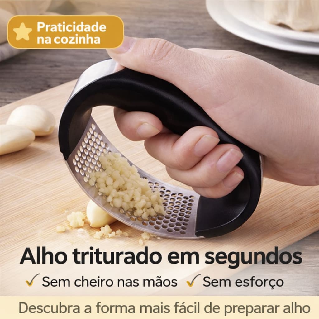 Espremedor de Alho Inox Profissional Amassador Triturador Manual Resistente Utensílio de Cozinha