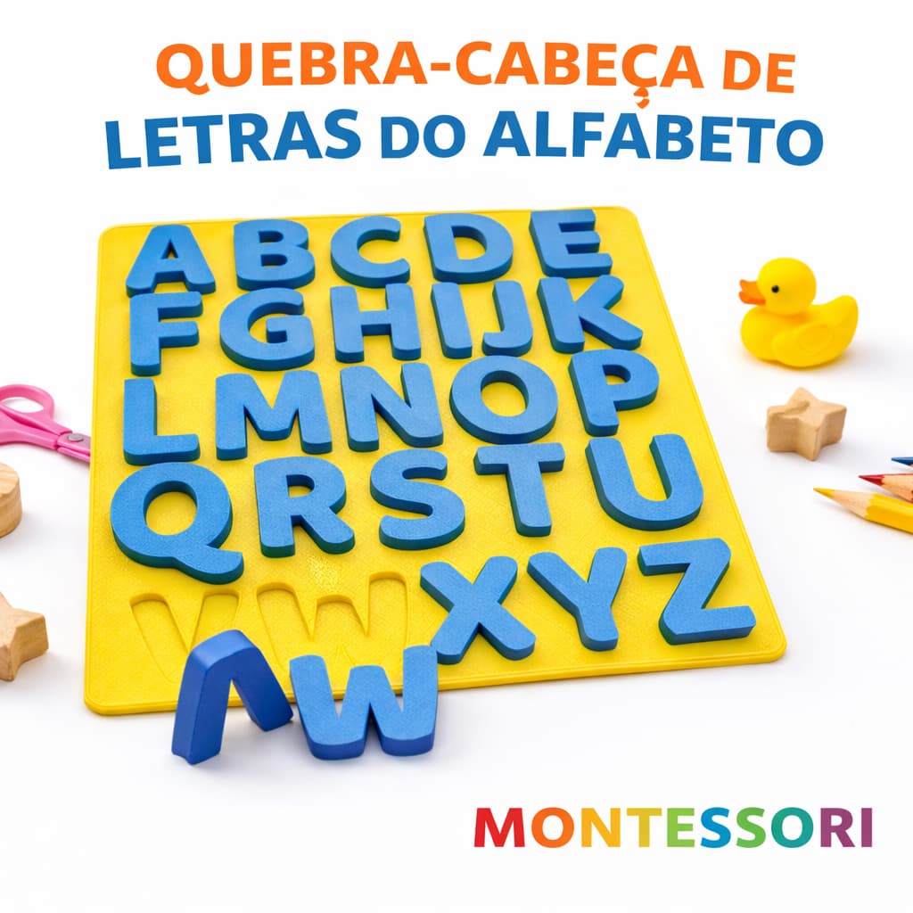 Quebra-Cabeça Alfabeto Método Montessori Letras Educativas Infantil ABC Brinquedo Pedagógico Crianças