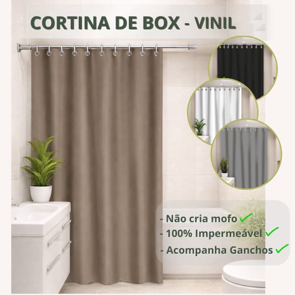 Cortina Box Banheiro Poliester Impermeável 138x198cm Sem Visor