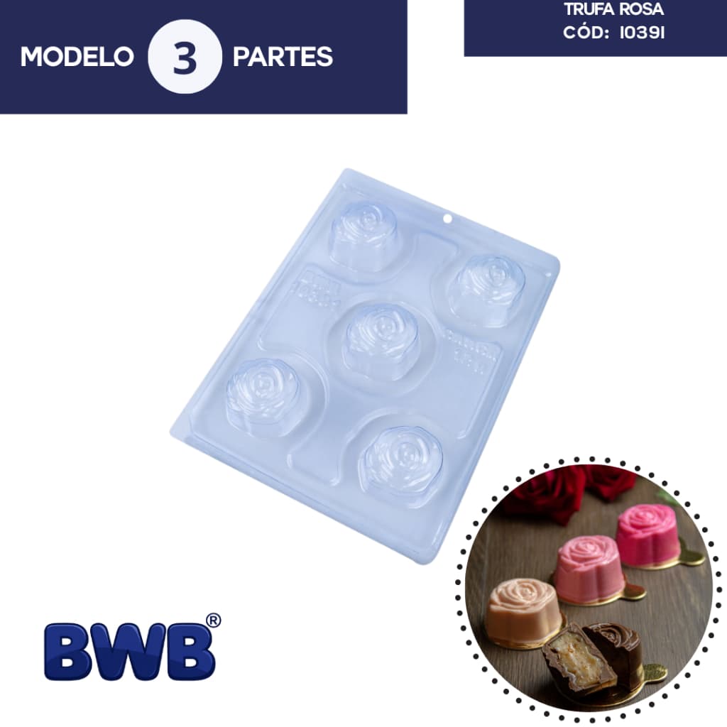Forma BWB Trufa Rosa com Silicone 3 Partes Chocolate Cód 10391 Dia das Mães e Namorados