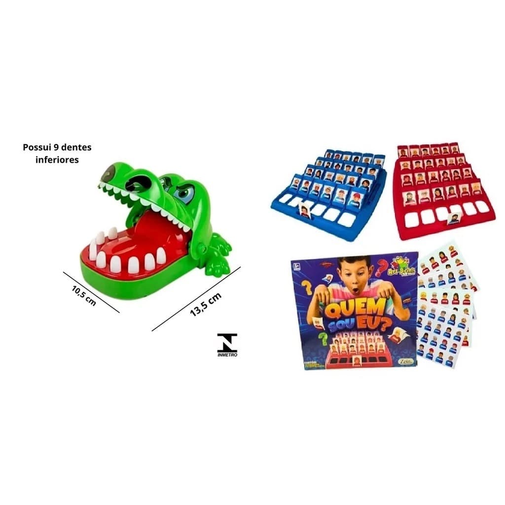 kit com 2 super brinquedos Educativos (crocodilo morde dedo+jogo quem sou eu) presente criança