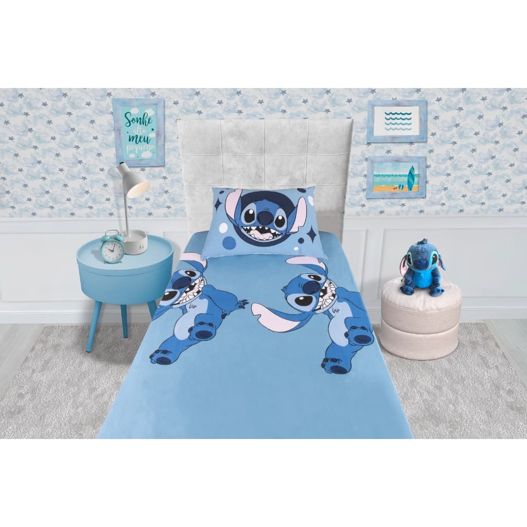Jogo De Lençol Stitch Joy Big Solteiro Azul Lençol Sonhos Disney