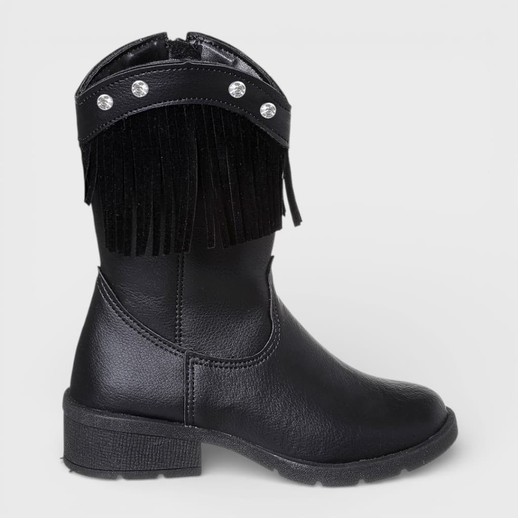 Bota Infantil Feminina Texana Zíper Boiadeira Rodeio Country Com Franja Cano Médio