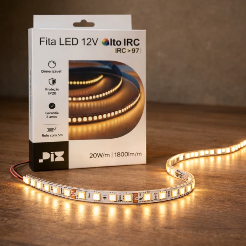 Fita Led Pix 20Watts /m 2700K 240LED Alto IRC97 Branco Quente 5m Promoção FG Frete Grátis Iluminação Sanca Móveis Gesso.