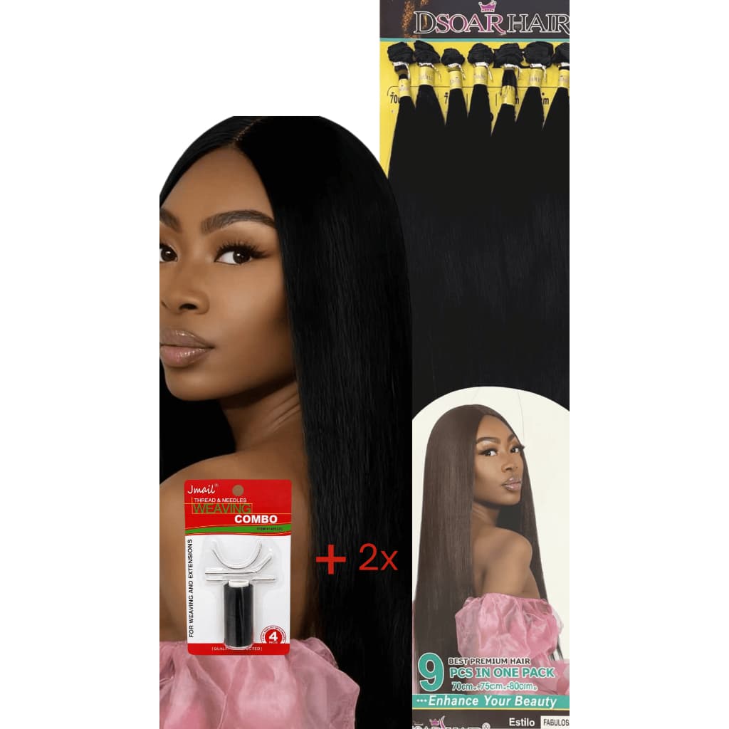 Cabelo Orgânico Fabulosa Liso 2 PACOTES + Agulha e Linha para Entrelace