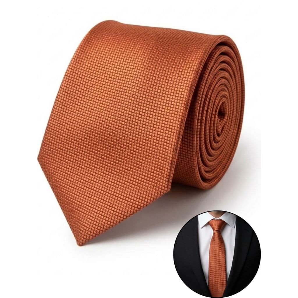 Gravata Masculina Terracota Trabalhada Quadriculada para Padrinhos de Casamento e Noivo, Eventos