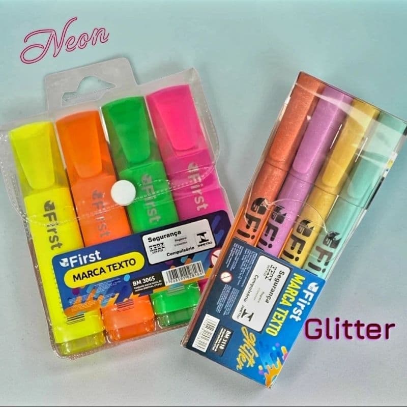 Kit Marca Texto com 4 Unidades Neon Ou Glitter Colorida