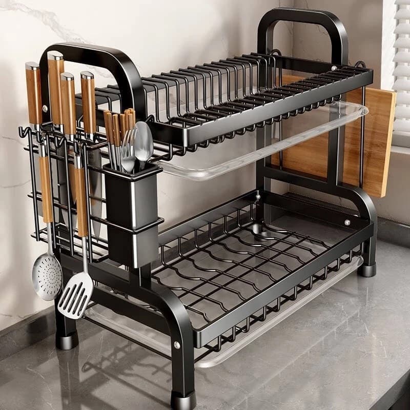 Escorredor Louça 2 Andares Bandeija Suporte Talheres Preto Cozinha Pratos