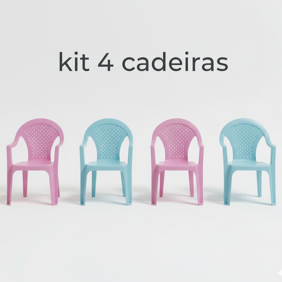 Kit 4 Cadeira Infantil Azul Rosa Plástico Resistente Empilhável Escola Festas Creche Buffet Criança