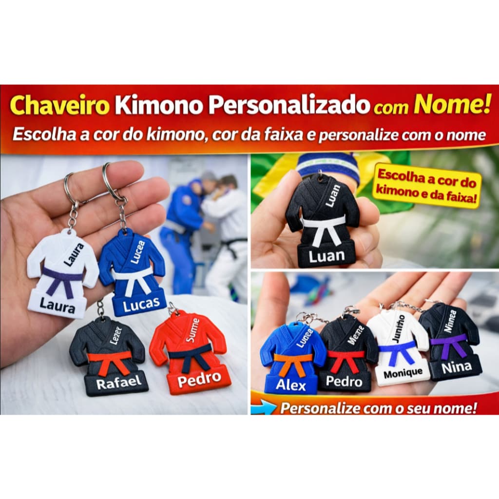 Chaveiro Kimono Personalizado com Nome | Jiu-Jitsu 3D | Lembrancinha Personalizada Artes Marciais