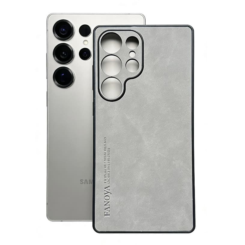 Capa De Couro De Luxo Cinza Para Samsung Galaxy S25 Ultra/S24 ULTRA