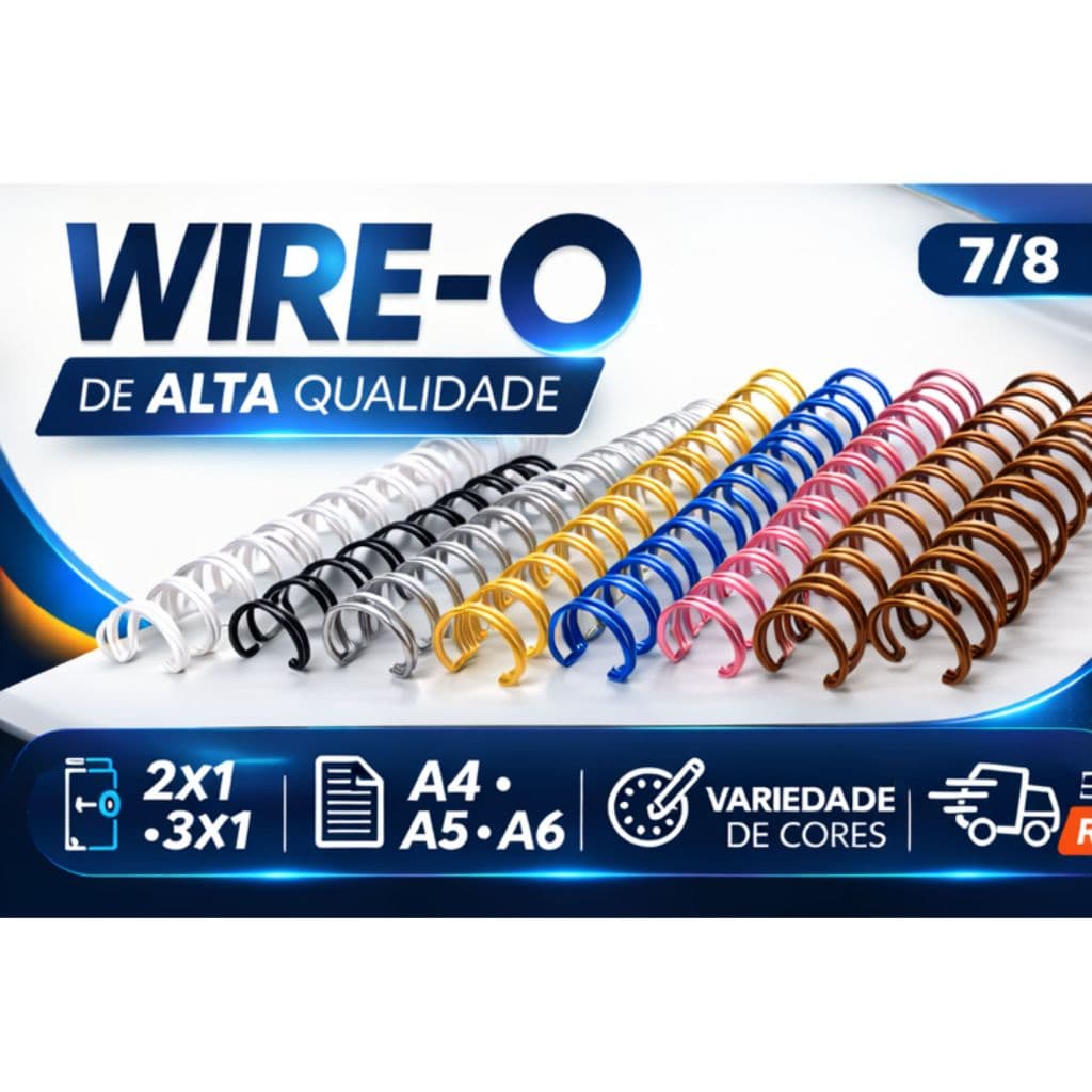 WIRE O PARA ENCADERNAÇÃO 2X1 7/8 A4,A5 BRANCO,PRETO,PRATA,DOURADO,ROSEGOLD,ROSACLARO E BRONZE