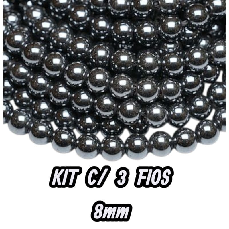 3 Fios Pedra Natural Hematita 8mm 53 contas