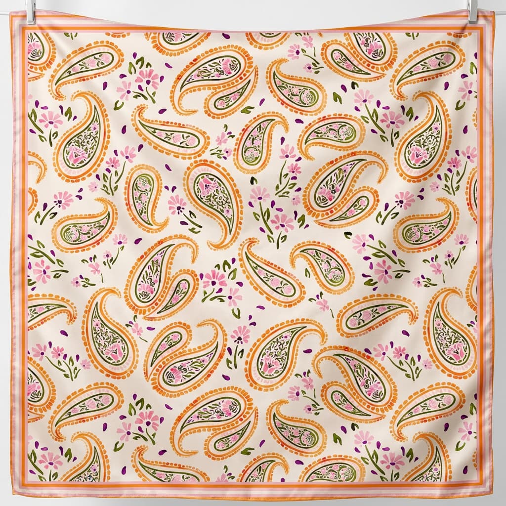 Lenço Feminino Sublimado Cetim Grande Cabelo Bolsa 90x90 Cm Floral Brisa Rosada