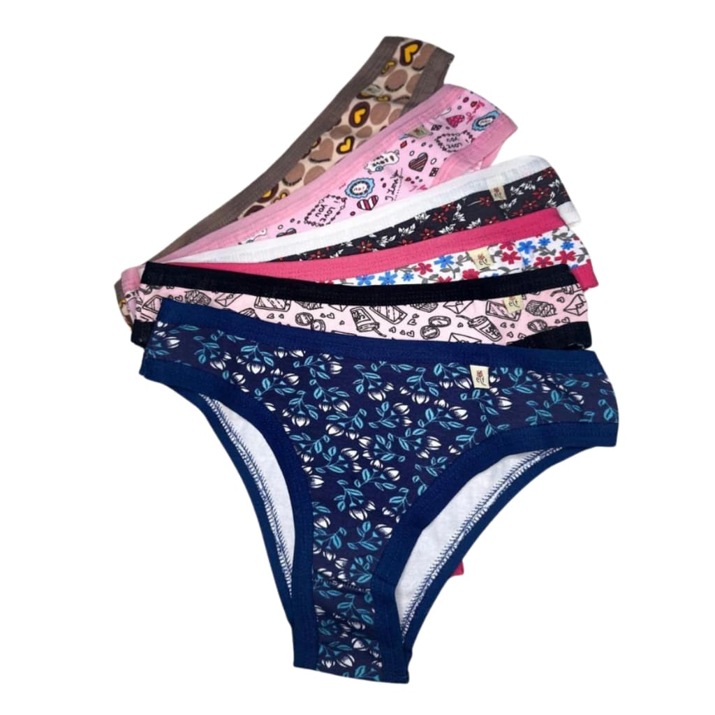 Kit 6 Calcinhas Cotton Feminina Adulto Conforto Vies Aberto Calcinha Tanga Algodao Estampadas