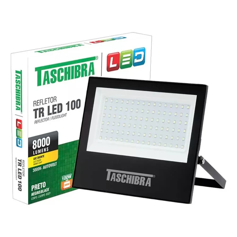 Refletor LED 100W Taschibra 3000K Luz Quente Bivolt IP65 Preto