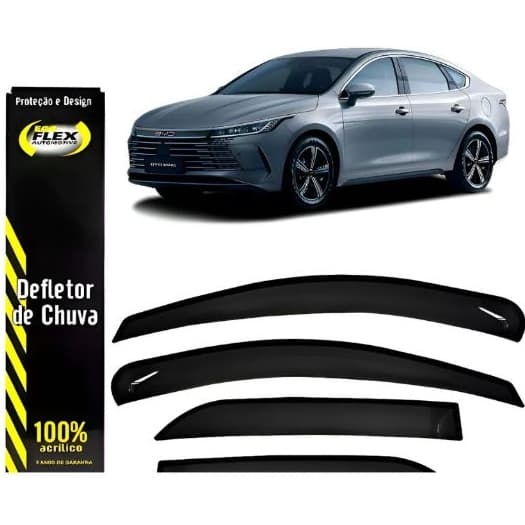 Jogo Calha Defletor de Chuva BYD King 2025 4 Portas Acrílico Preto Fácil Instalação Ecoflex