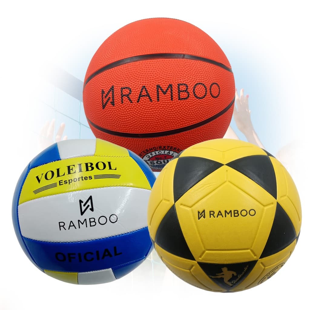 Combo Esportes 1 Bola Futevolei Tamanho 5 + 1 Bola Basquete Tamanho 7 + 1 Bola Volei Tamanho 5 Ramboo