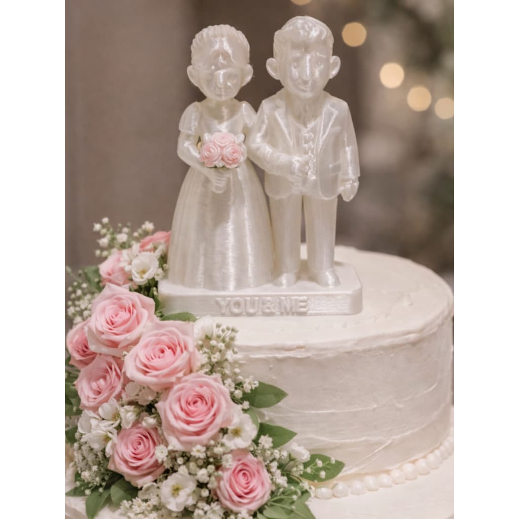 Topo de Bolo Personalizado Casal em Estilo Minimalista 3D