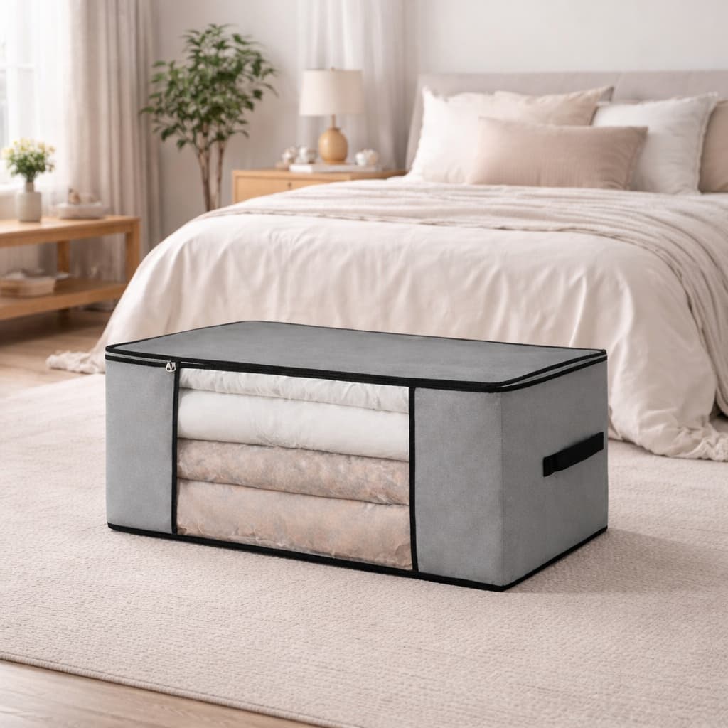 Organizador de Roupas Multiuso com Zíper e Visor Transparente | Caixa para Cobertores e Casacos