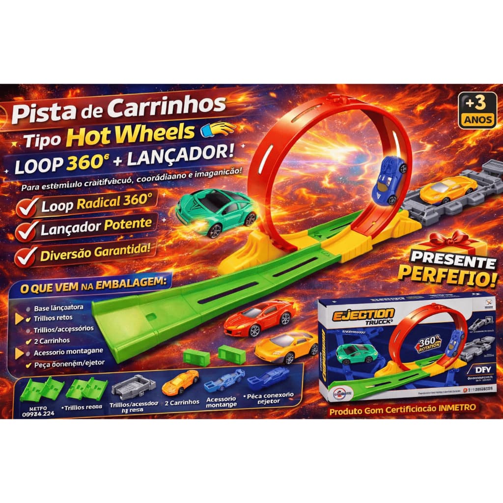 Pista Carrinho Infantil Tipo Hot Wheels Loop 360° Lançador Brinquedo Menino