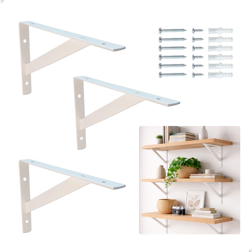 Kit 3 Mão Francesa suporte cantoneira aço para prateleira 15cm 20cm 25cm 30cm 40cm 50cm Branco Preto