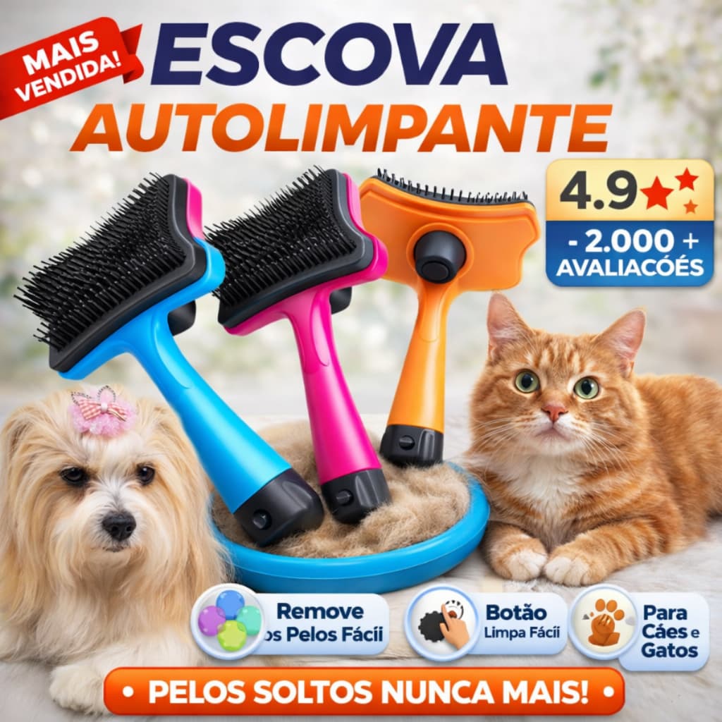 Rasqueadeira Para Cachorro Gato Pet Escova Autolimpante C Botão Tira Pelo Escova Removedora Pelo Ful