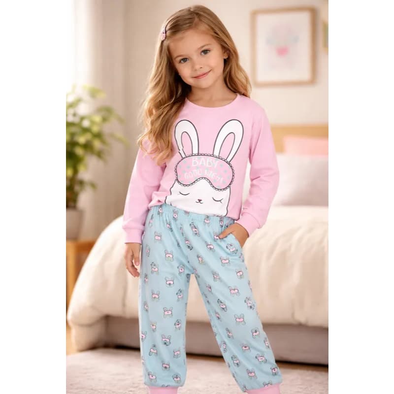 Pijama Infantil Feminino Inverno Coelho - Hey Kids Rosa Claro