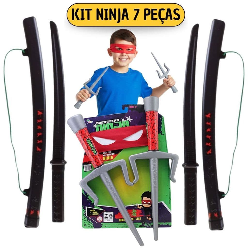 2 Espada De Brinquedo Infantil + 2 Adagas C/ Mascara Ninja