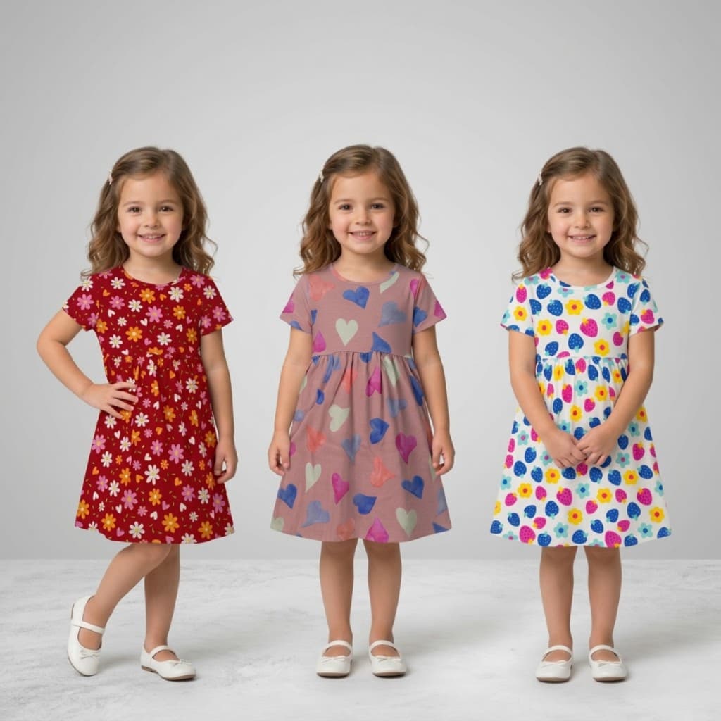 Kit 3 Vestidos Infantil Menina Algodão Cotton Estampas Sortidas Conforto Dia a Dia