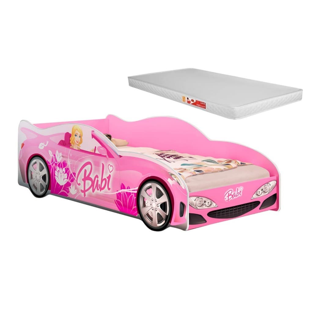 Cama Infantil Carro Rosa com Colchão Menina MDF Proteção Lateral Quarto Infantil Feminino Completo