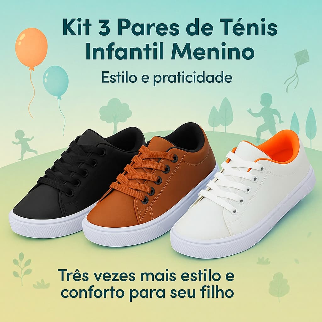 Kit 3 Tênis Menino Versátil | Estilo, Praticidade e Conforto Para o Seu Filho 25 ao 36 | COMPRE JÁ!