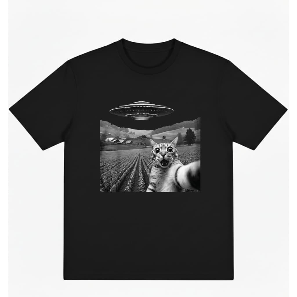 Camiseta Casual Unissex Com Estampa De GATO DISCO VOADOR 100% Algodão