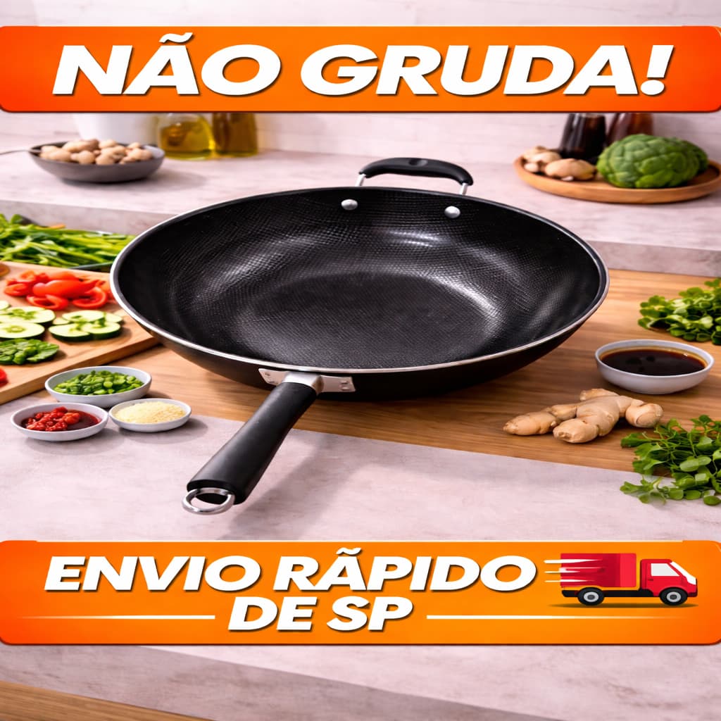 Frigideira Antiaderente Profissional 34cm Resistente Preta NAO GRUDA pra yaksoba fritar-ENVIO RAPIDO SP Pouco oleo