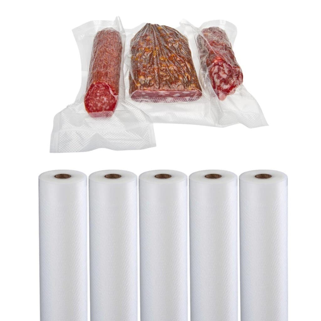 Kit 50 Rolos Bobina De Saco Para Seladora A Vácuo Para Conservar Alimentos C Ranhuras 25cm X 5m