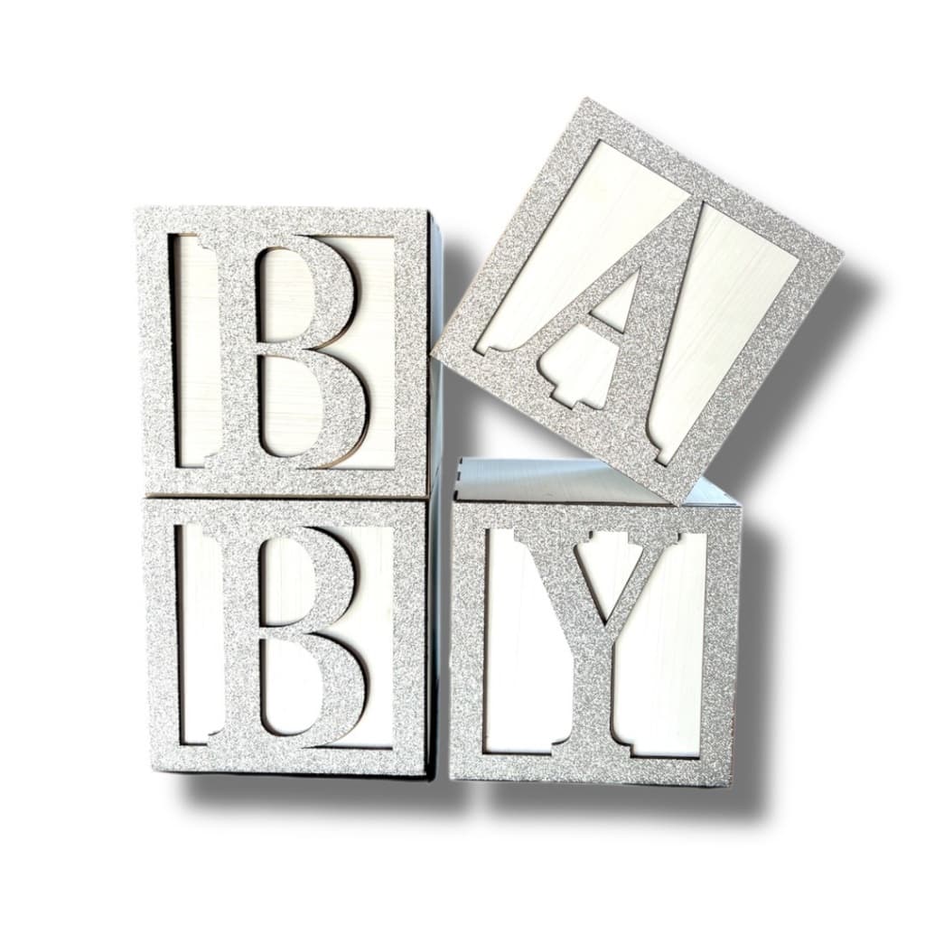 Cubo Baby Prata Decoração Chá de Bebê e Revelação Festa 4 Unidades