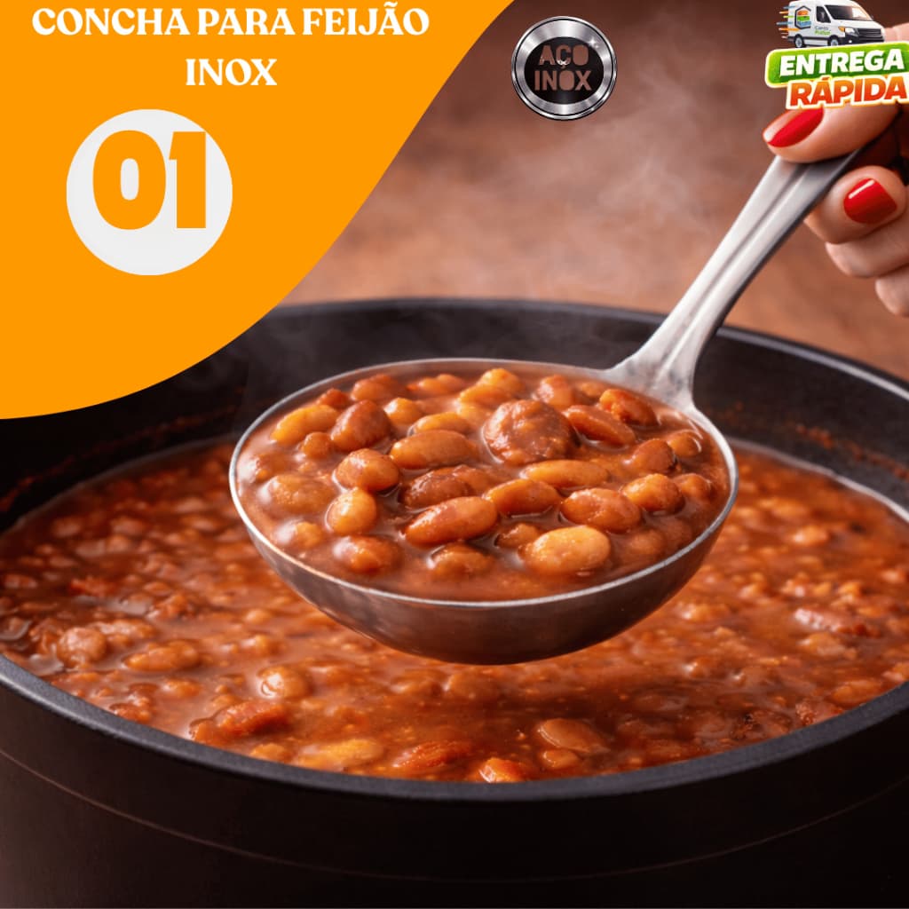 Concha Aço Inox Grande Para Servir Feijão Molhos Caldo Sopa Cozinha Casa Restaurante Buffet