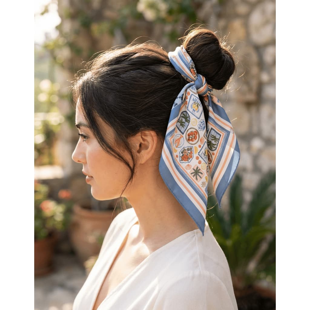 Mini Lenço Feminino Cetim 45x45 cm Quadrado Pequeno Cabelo Bolsa Amalfi Memories