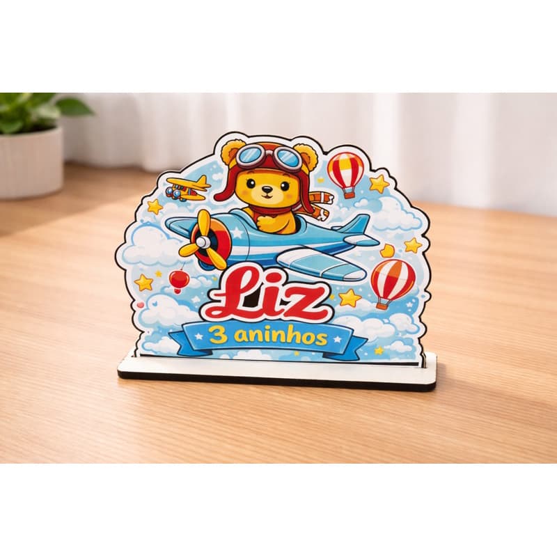 Kit 30 Centro De Mesa Lembrancinha Tema Urso Aviador Mdf