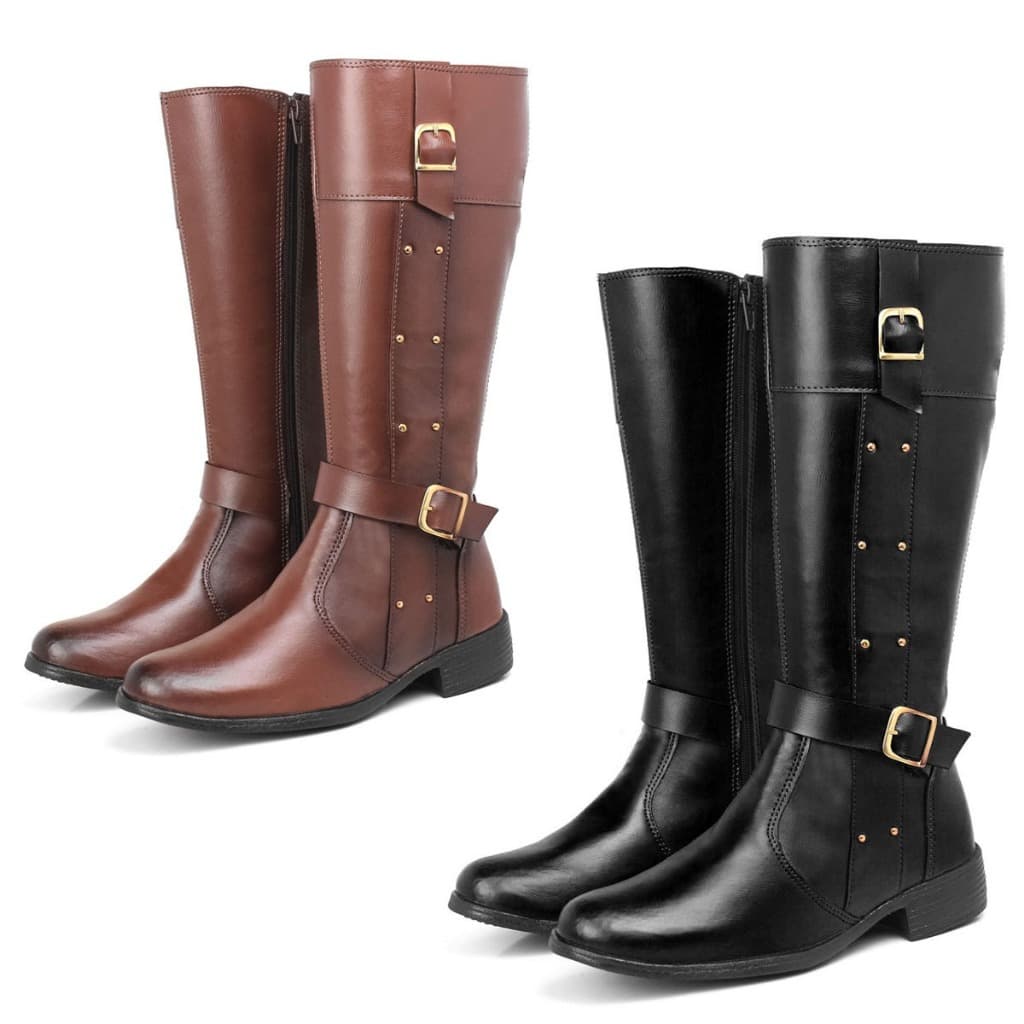 Kit 2 Pares Bota Montaria Feminina Confortável com Fivela e Zíper
