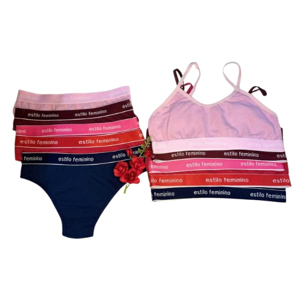 Kit 3 Conjuntos Top e Calcinha Feminina Algodao Calcinha Cotton Conforto Alcinha Infantil Juvenil