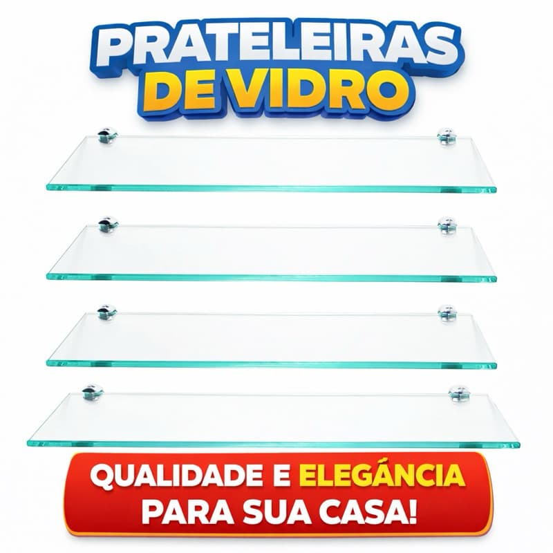KIT COM 5 PRATELEIRAS/BANCADAS  DE VIDRO INQUEBRAVEL 60X10CM COM KIT FIXAÇÃO