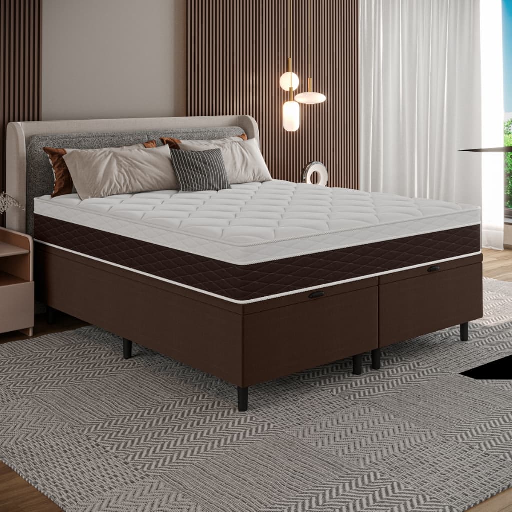 Cama Box Casal Queen Baú Organizador com Colchão 158x198 Karina Umaflex com Base Cama Box Baú
