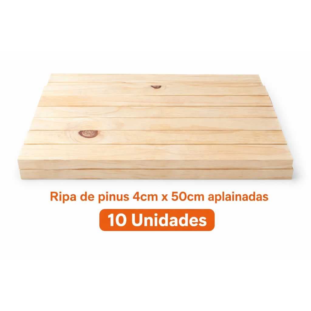 10 Unidades Ripa de Pinus Aplainadas medida 4cm x 50cm