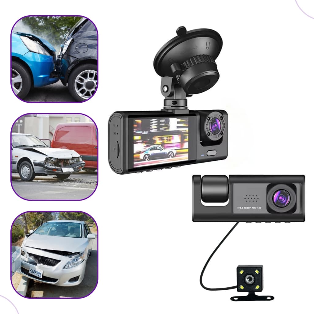 Câmera De Carro Gostey Uber App Taxi Segurança 3 Em 1 DVR Automotivo Ré Estacionamento 1080p Full HD